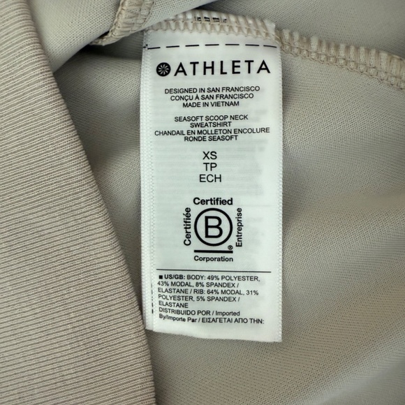 Athleta Seasoft Scoop-neck Sweatshirt Long Sleeve Abalone Gray/Ivory Size XS - Picture 8 of 12